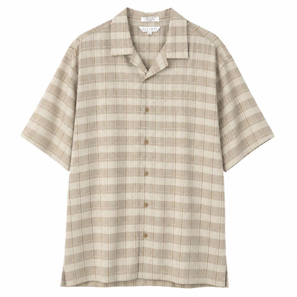 Elliott Men's XL Beige Plaid Short Sleeve Button Front Shirt Lightweight NWOT